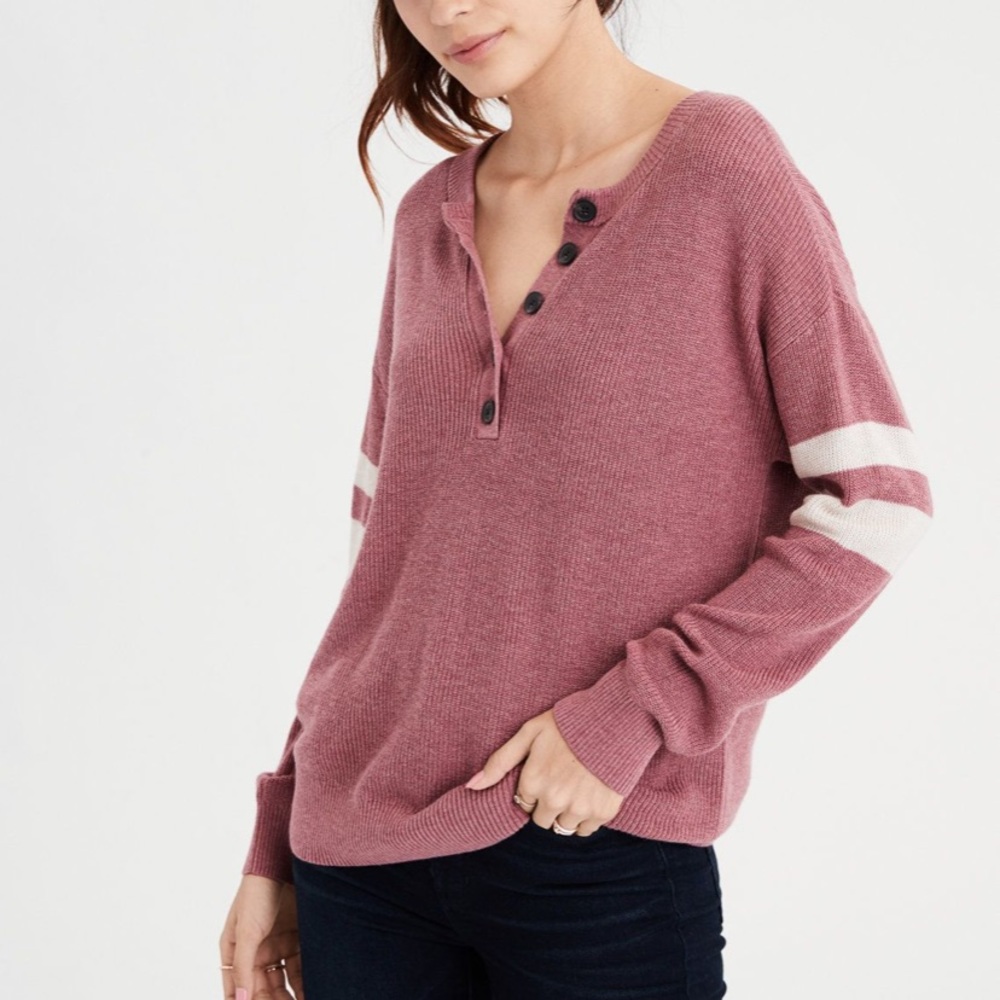 AMERICAN EAGLE SWEATER VARSITY STRIPED HENLEY